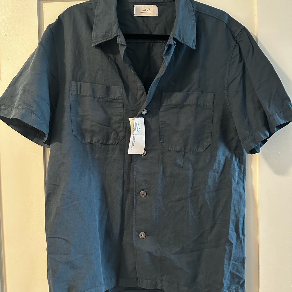 Blue Casual Button Down Shirt Relaxed Fit